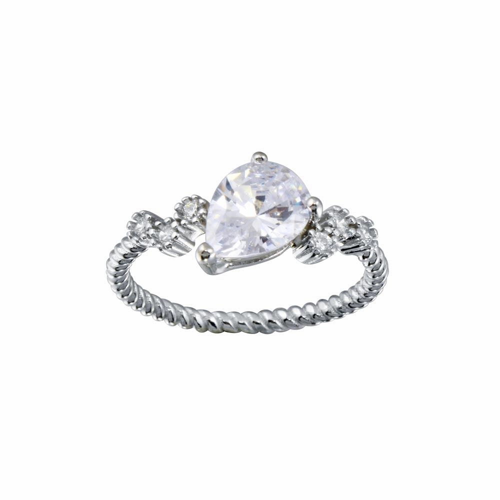 Rhodium Plated 925 Sterling Silver Angled Teardrop CZ Shank Ring - BGR01352