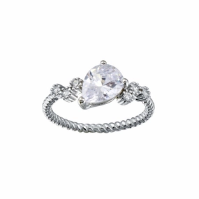 Rhodium Plated 925 Sterling Silver Angled Teardrop CZ Shank Ring - BGR01352