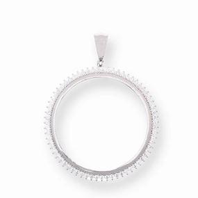 Rhodium Plated 925 Sterling Silver Bezel for Coin Clear CZ Pendant - SLP00442