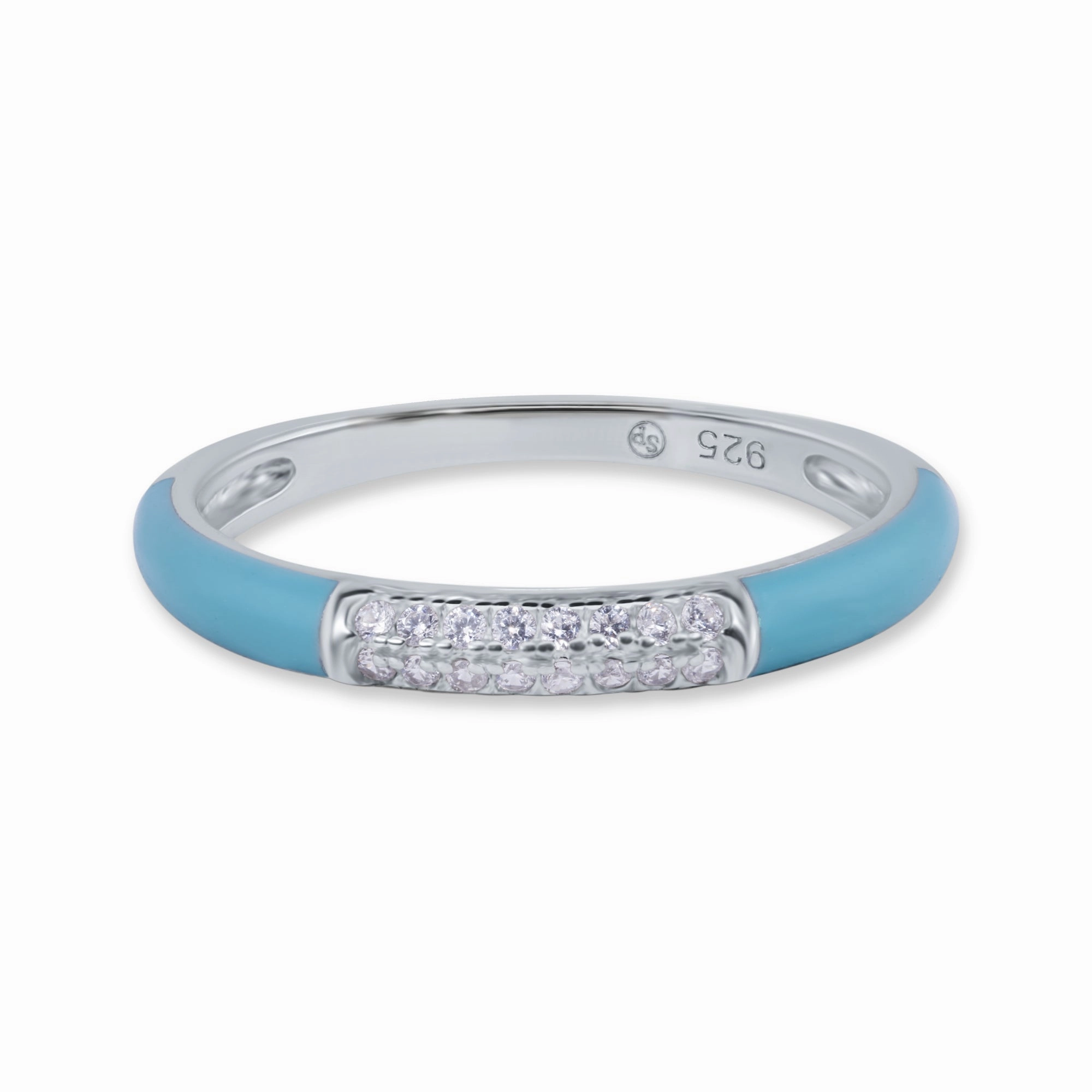 Rhodium Plated 925 Sterling Silver Clear CZ Enamel 2.5mm Ring - BGR01372