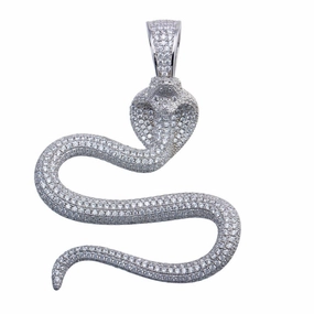 Rhodium Plated 925 Sterling Silver Cobra CZ Hip Hop Pendant - SLP00090