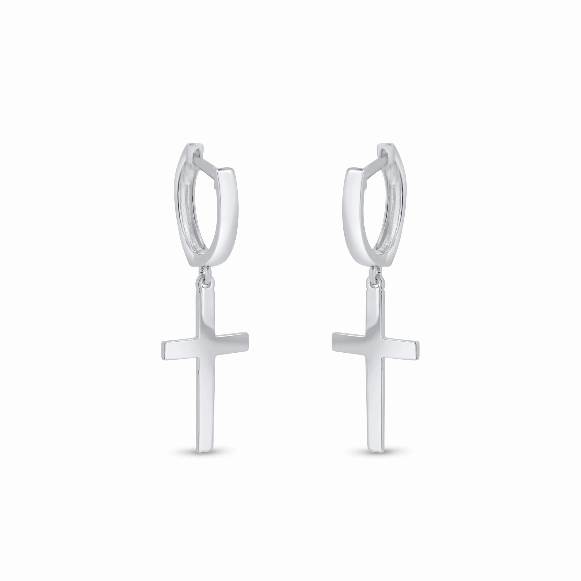 Rhodium Plated 925 Sterling Silver Cross 10mm Hoop Huggie Earrings - GME00147