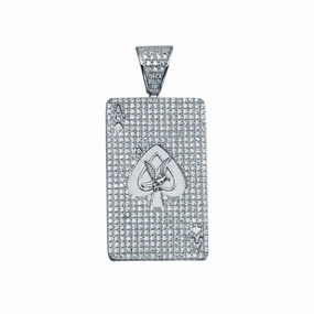 Rhodium Plated 925 Sterling Silver CZ Ace Card Hip Hop Pendant - SLP00026