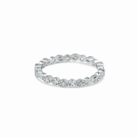 Rhodium Plated 925 Sterling Silver CZ and Eye Pattern Eternity Ring - BGR01185RHD