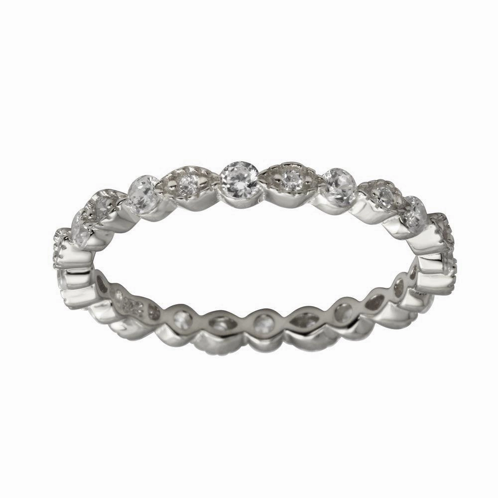 Rhodium Plated 925 Sterling Silver CZ and Eye Pattern Eternity Ring - BGR01185RHD