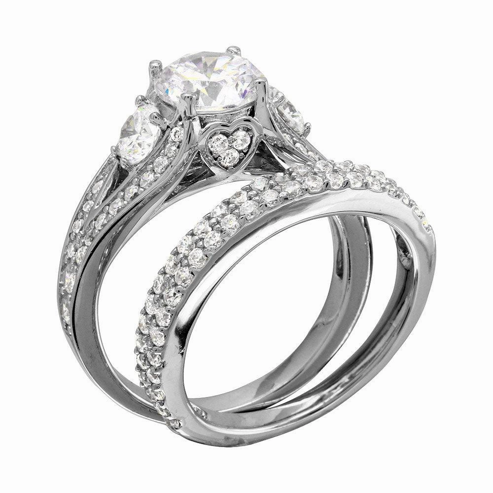 Rhodium Plated 925 Sterling Silver CZ Bridal Ring - GMR00203