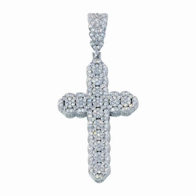 Rhodium Plated 925 Sterling Silver CZ Cross Hip Hop Pendant - SLP00181