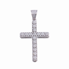 Rhodium Plated 925 Sterling Silver CZ Cross Hip Hop Pendant - SLP00184
