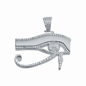 Rhodium Plated 925 Sterling Silver CZ Eye Of Horus Hip Hop Pendant - SLP00004