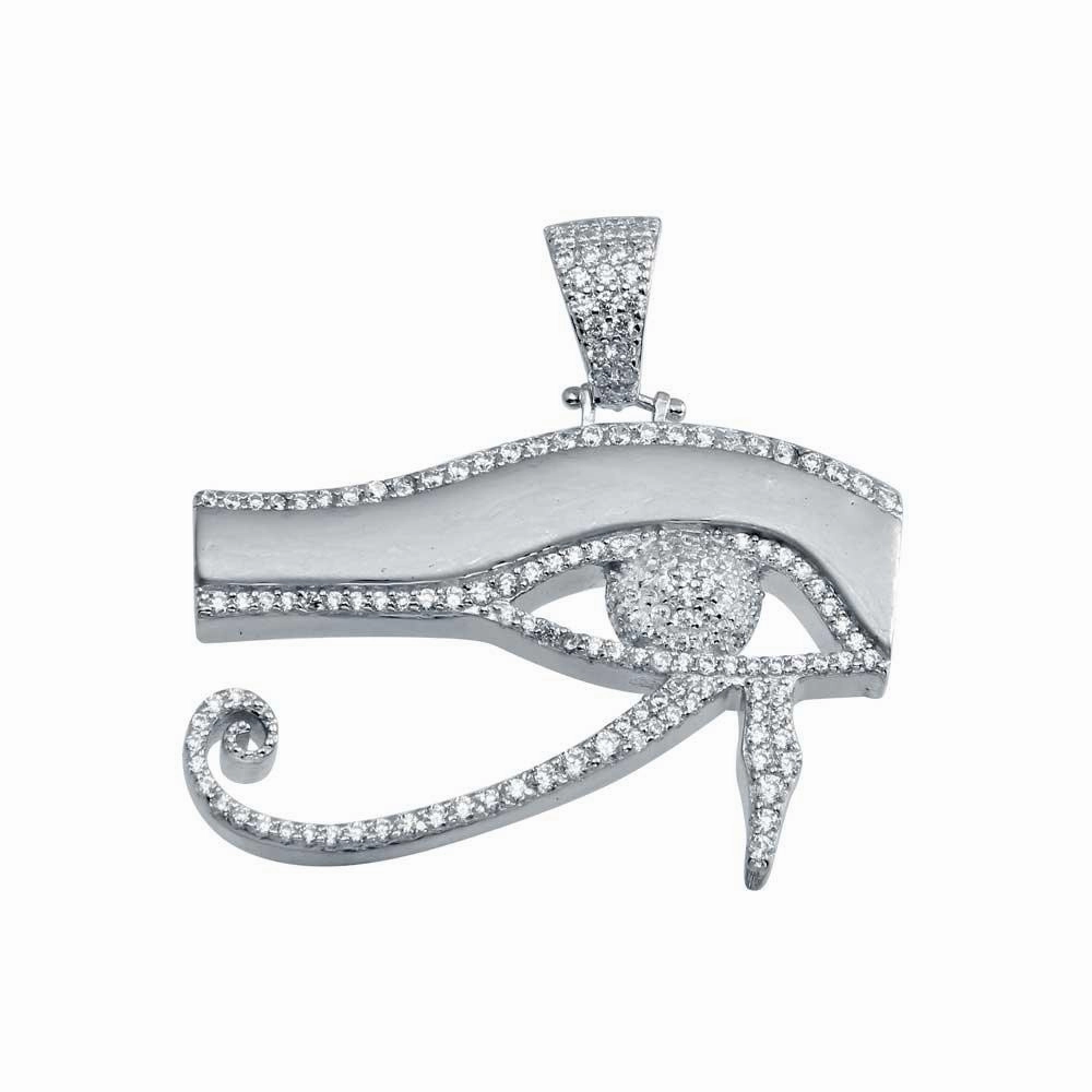 Rhodium Plated 925 Sterling Silver CZ Eye Of Horus Hip Hop Pendant - SLP00004