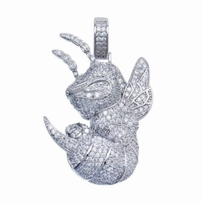 Rhodium Plated 925 Sterling Silver CZ Hornet Hip Hop Pendant - SLP00109
