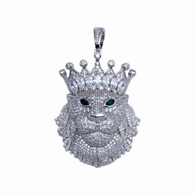 Rhodium Plated 925 Sterling Silver CZ King Lion Hip Hop Pendant - SLP00274RH