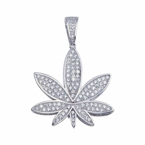 Rhodium Plated 925 Sterling Silver CZ Marijuana Hip Hop Pendant - SLP00067.