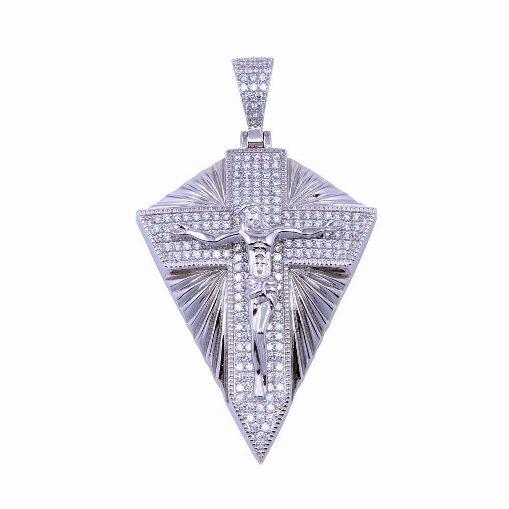 Rhodium Plated 925 Sterling Silver CZ Shining Cross Pendant - SLP00315