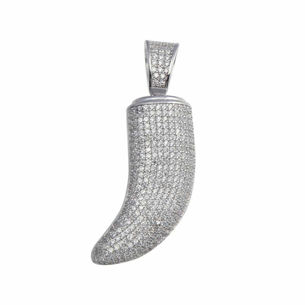 Rhodium Plated 925 Sterling Silver CZ Tiger Tooth Hip Hop Pendant - SLP00043.
