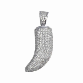 Rhodium Plated 925 Sterling Silver CZ Tiger Tooth Hip Hop Pendant - SLP00043.