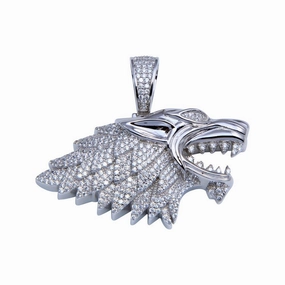 Rhodium Plated 925 Sterling Silver CZ  Wolf Hip Hop Pendant - SLP00276