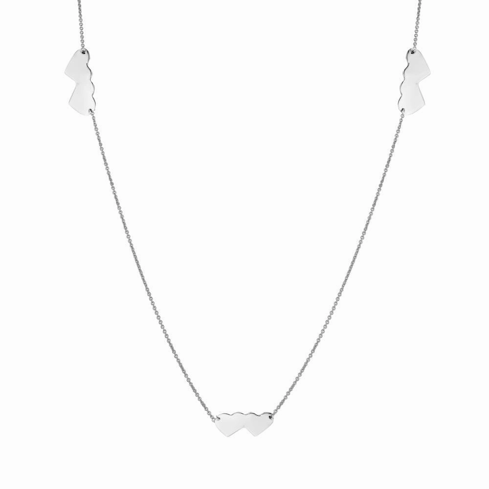 Rhodium Plated 925 Sterling Silver Double Heart Necklace - DIN00020RH