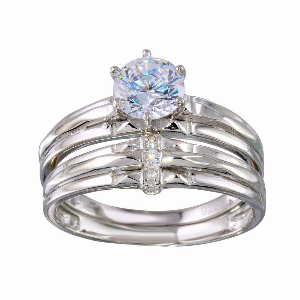 Rhodium Plated 925 Sterling Silver Double Stackable Ring with CZ - GMR00267