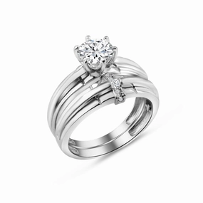 Rhodium Plated 925 Sterling Silver Double Stackable Ring with CZ - GMR00267