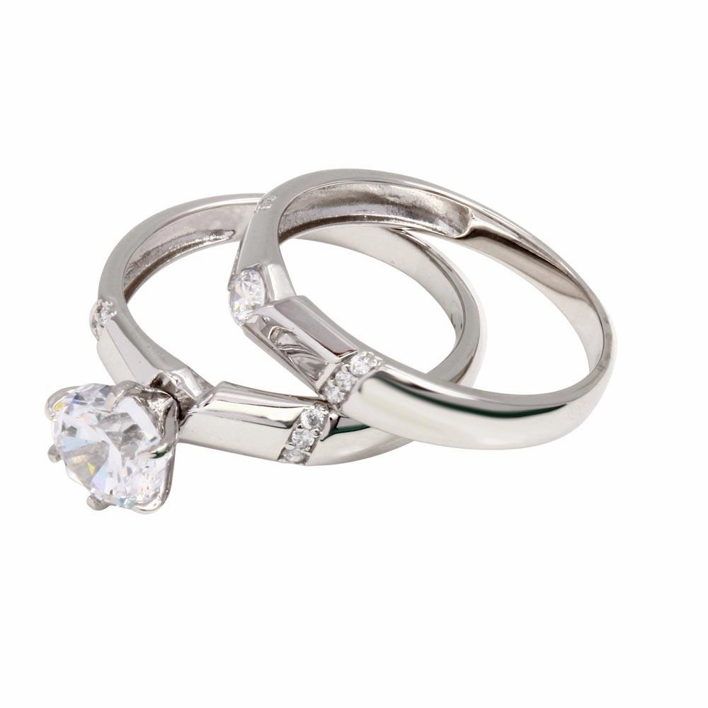 Rhodium Plated 925 Sterling Silver Double Stackable Rings with CZ - GMR00266