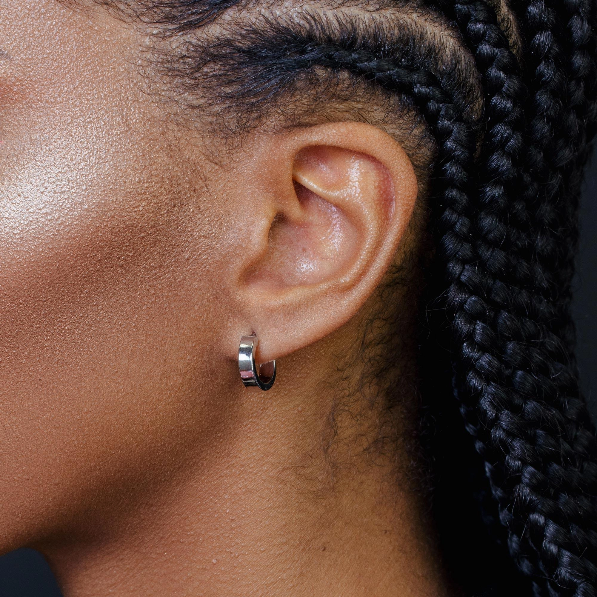 Rhodium Plated 925 Sterling Silver Electroforming Flat 4mm Hoop Earrings - ARE00022RH