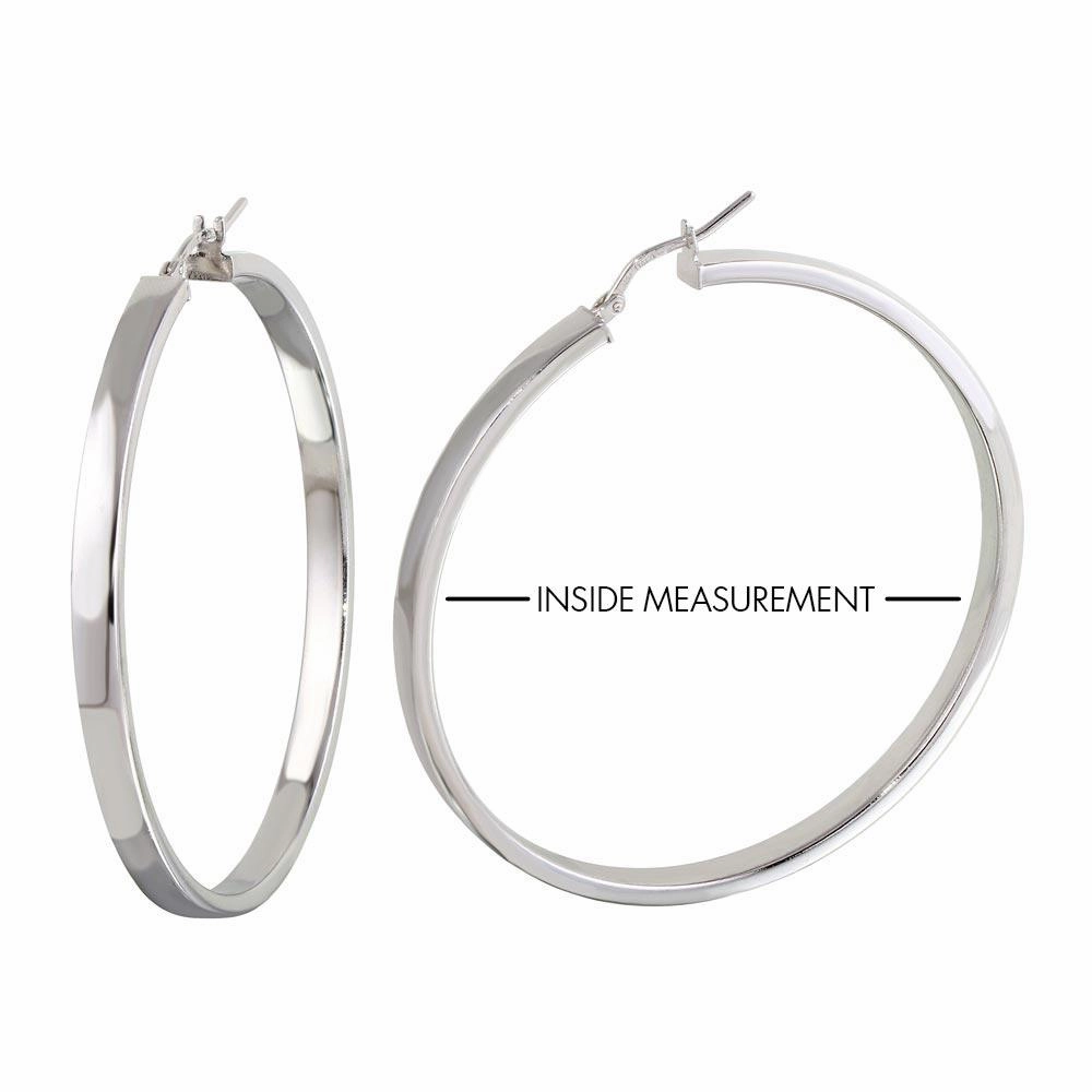 Rhodium Plated 925 Sterling Silver Electroforming Flat 4mm Hoop Earrings - ARE00022RH
