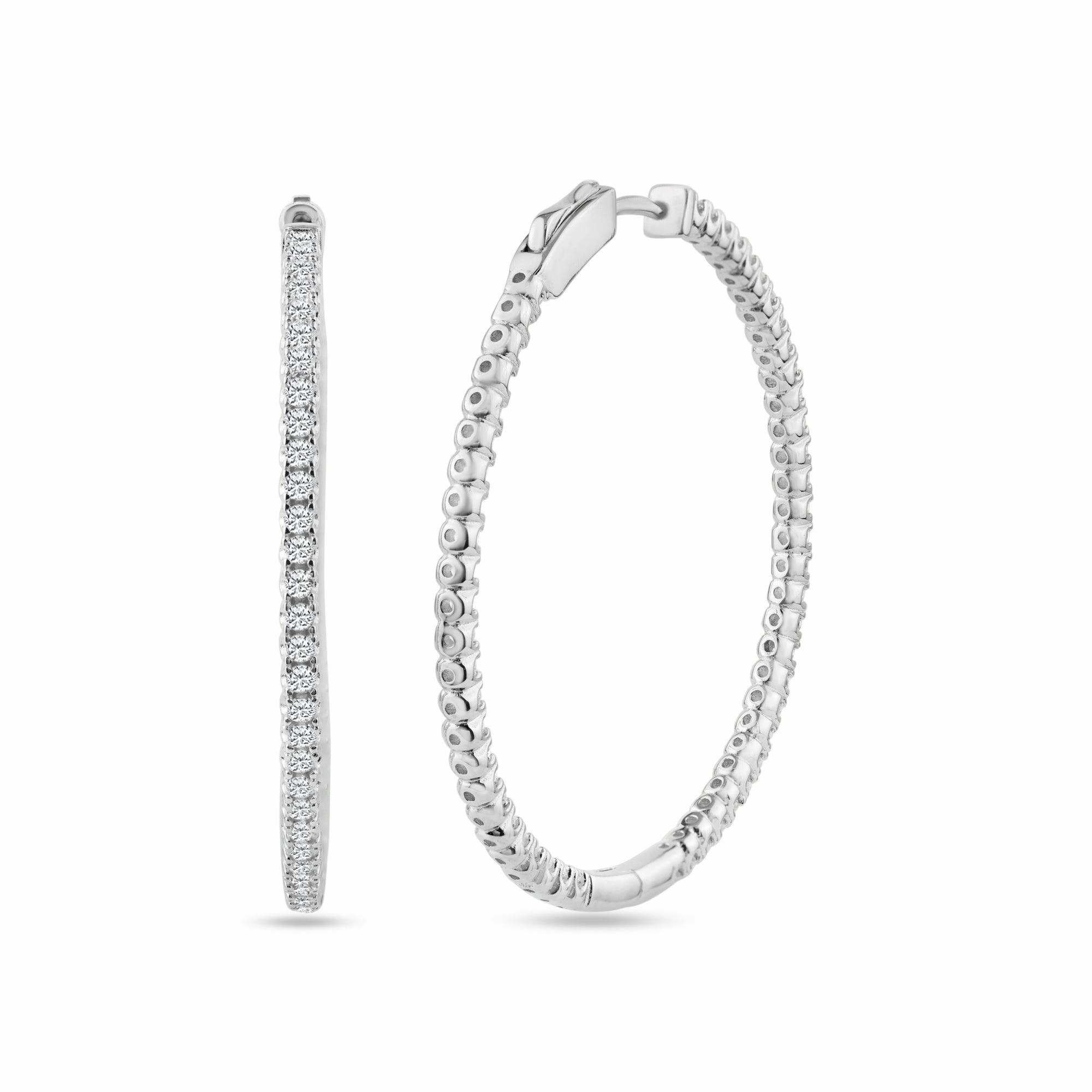 Rhodium Plated 925 Sterling Silver Eternity Clear CZ Hoop Earring 40mm - STE01340