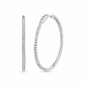 Rhodium Plated 925 Sterling Silver Eternity Clear CZ Hoop Earring 40mm - STE01340