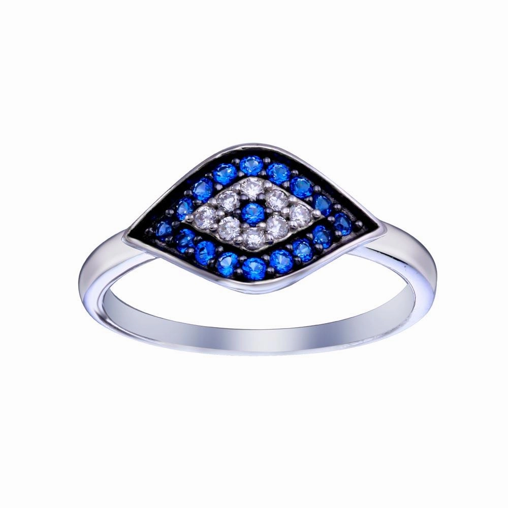 Rhodium Plated 925 Sterling Silver Evil Eye CZ Ring - BGR01335
