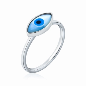 Rhodium Plated 925 Sterling Silver Eye Mother of Pearl Ring - AAR0088