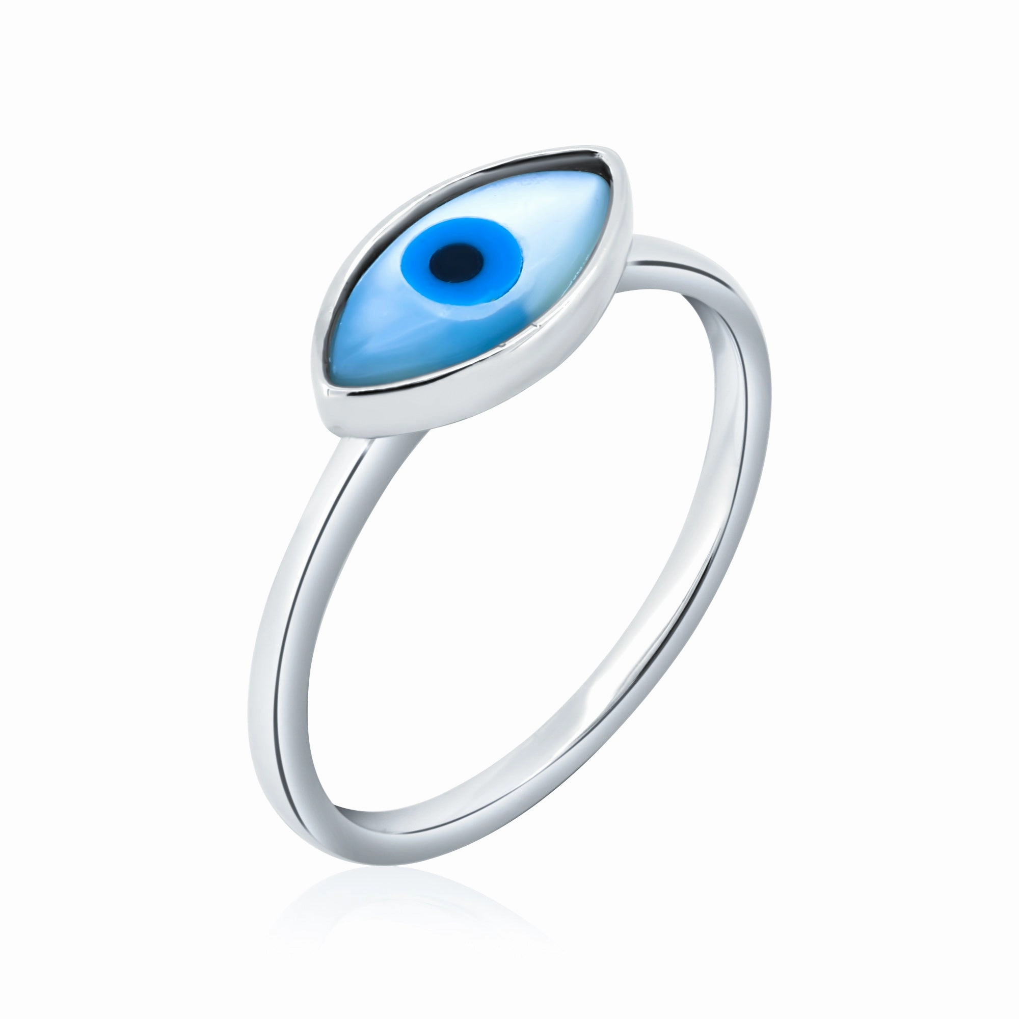 Rhodium Plated 925 Sterling Silver Eye Mother of Pearl Ring - AAR0088