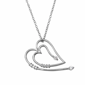 Rhodium Plated 925 Sterling Silver Heart CZ Necklace - BGP01142