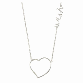 Rhodium Plated 925 Sterling Silver Heart "Wish" Necklace - STP01128-WISH