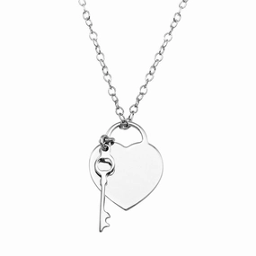 Rhodium Plated 925 Sterling Silver Heart With Key - DIN00105RH