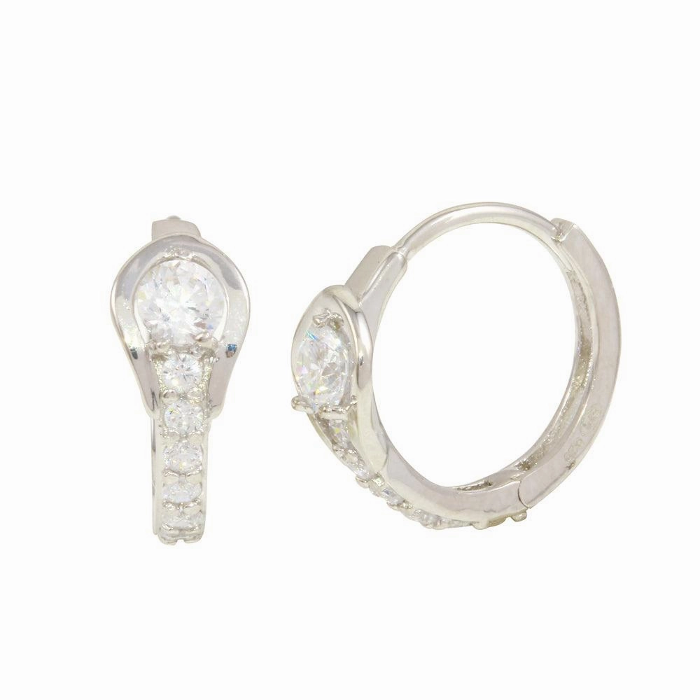 Rhodium Plated 925 Sterling Silver huggie hoop Earrings with CZ - GME00022