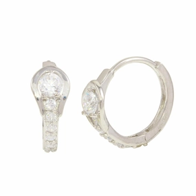 Rhodium Plated 925 Sterling Silver huggie hoop Earrings with CZ - GME00022