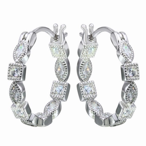 Rhodium Plated 925 Sterling Silver Inner and Outer Clear CZ Hoop Earrings - STE01122CLR
