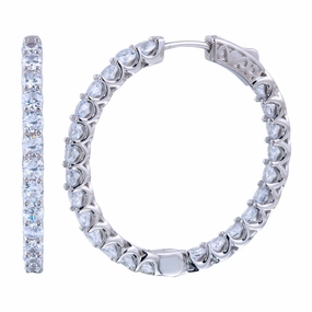 Rhodium Plated 925 Sterling Silver Inside Out CZ Hoop Vault Lock Earring 30mm - STE01306