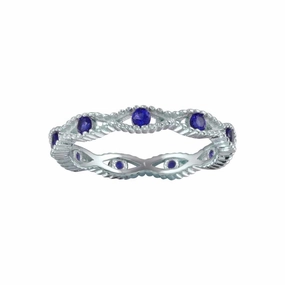 Rhodium Plated 925 Sterling Silver Intersecting Waves Blue CZ Ring - BGR01294BLU