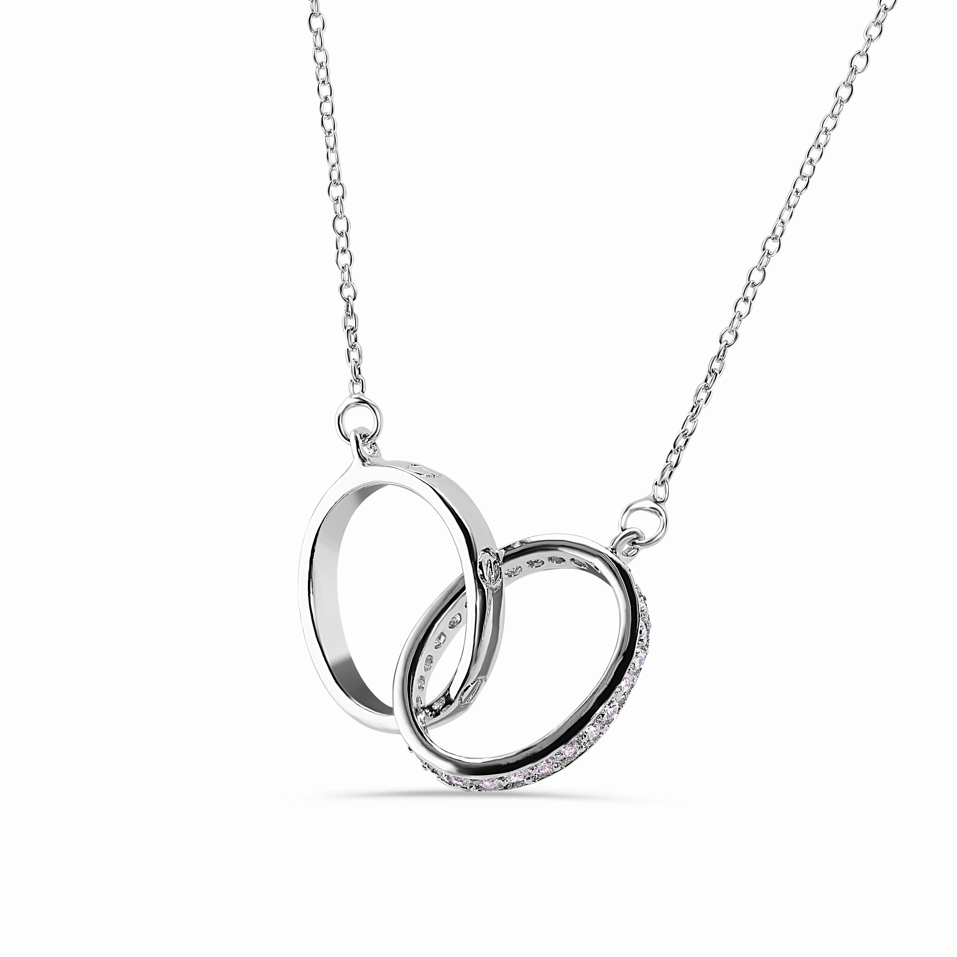 Rhodium Plated 925 Sterling Silver Intertwined Oval Clear CZ Necklace - BGP00877