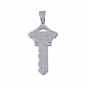 Rhodium Plated 925 Sterling Silver Key Hip Hop Pendant - SLP00037