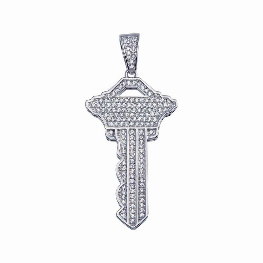 Rhodium Plated 925 Sterling Silver Key Hip Hop Pendant - SLP00037