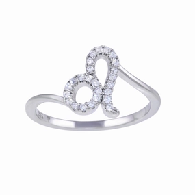 Rhodium Plated 925 Sterling Silver Leo CZ Zodiac Sign Ring - BGR01327