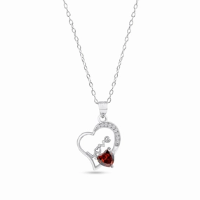 Rhodium Plated 925 Sterling Silver Love Heart Clear and Red CZ Adjustable Necklace - BGP01449