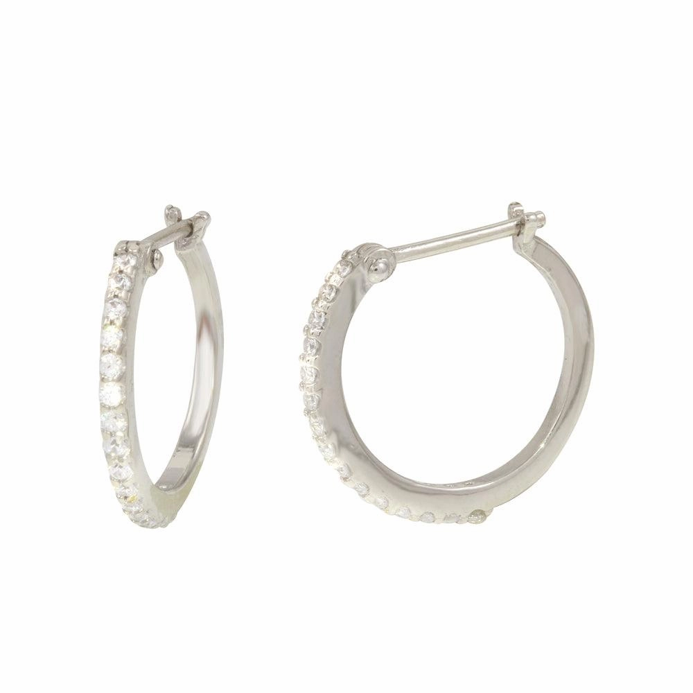 Rhodium Plated 925 Sterling Silver Mini Hoop Earrings with CZ - GME00028