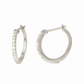 Rhodium Plated 925 Sterling Silver Mini Hoop Earrings with CZ - GME00028