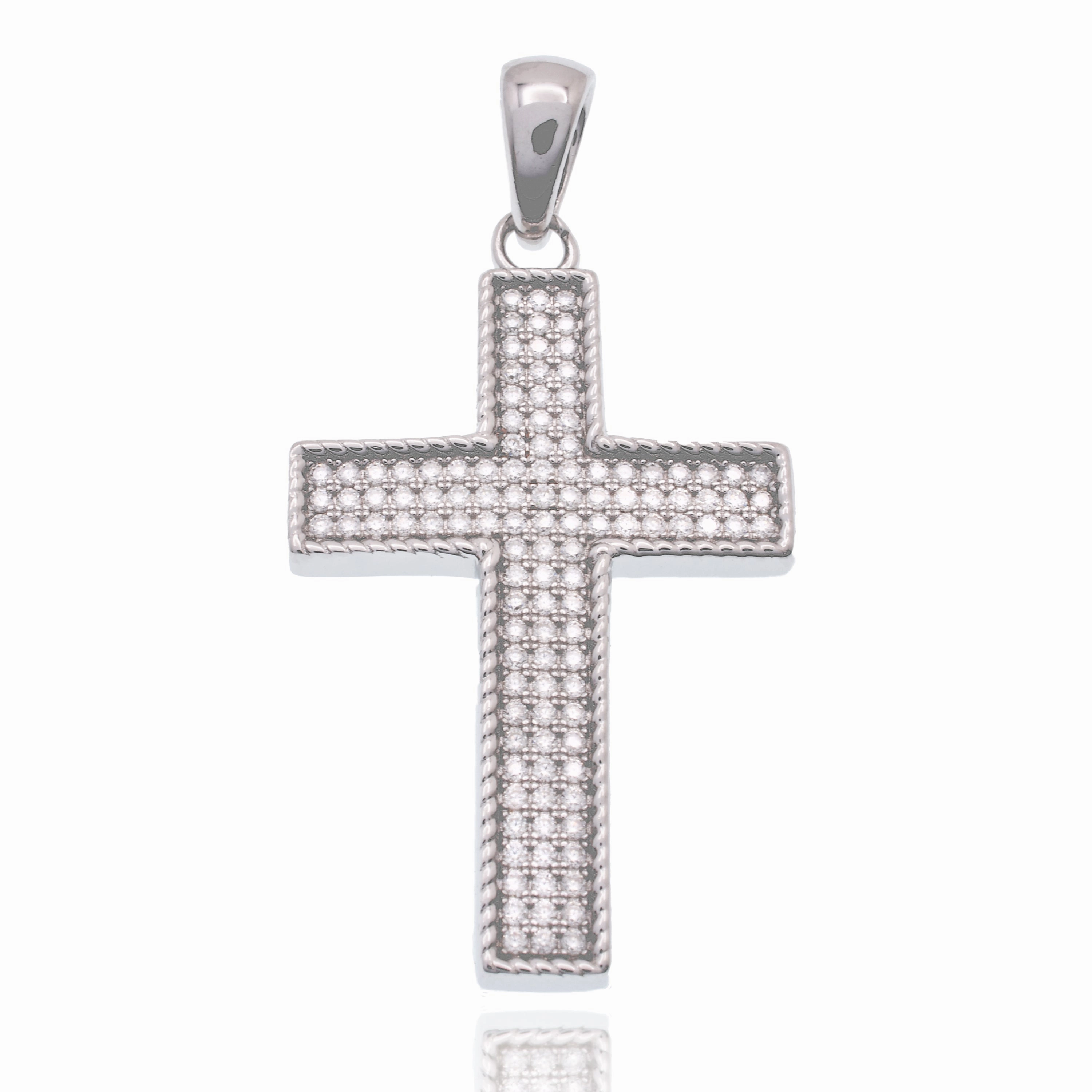 Rhodium Plated 925 Sterling Silver Moissanite 21.5mm x 31mm Iced Out Cross Hip Hop Pendant - MSLP00193