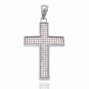 Rhodium Plated 925 Sterling Silver Moissanite 21.5mm x 31mm Iced Out Cross Hip Hop Pendant - MSLP00193