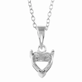Rhodium Plated 925 Sterling Silver Mounting Heart Necklace - BGP01327RH